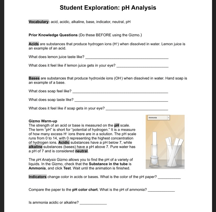 Student exploration ph analysis answers